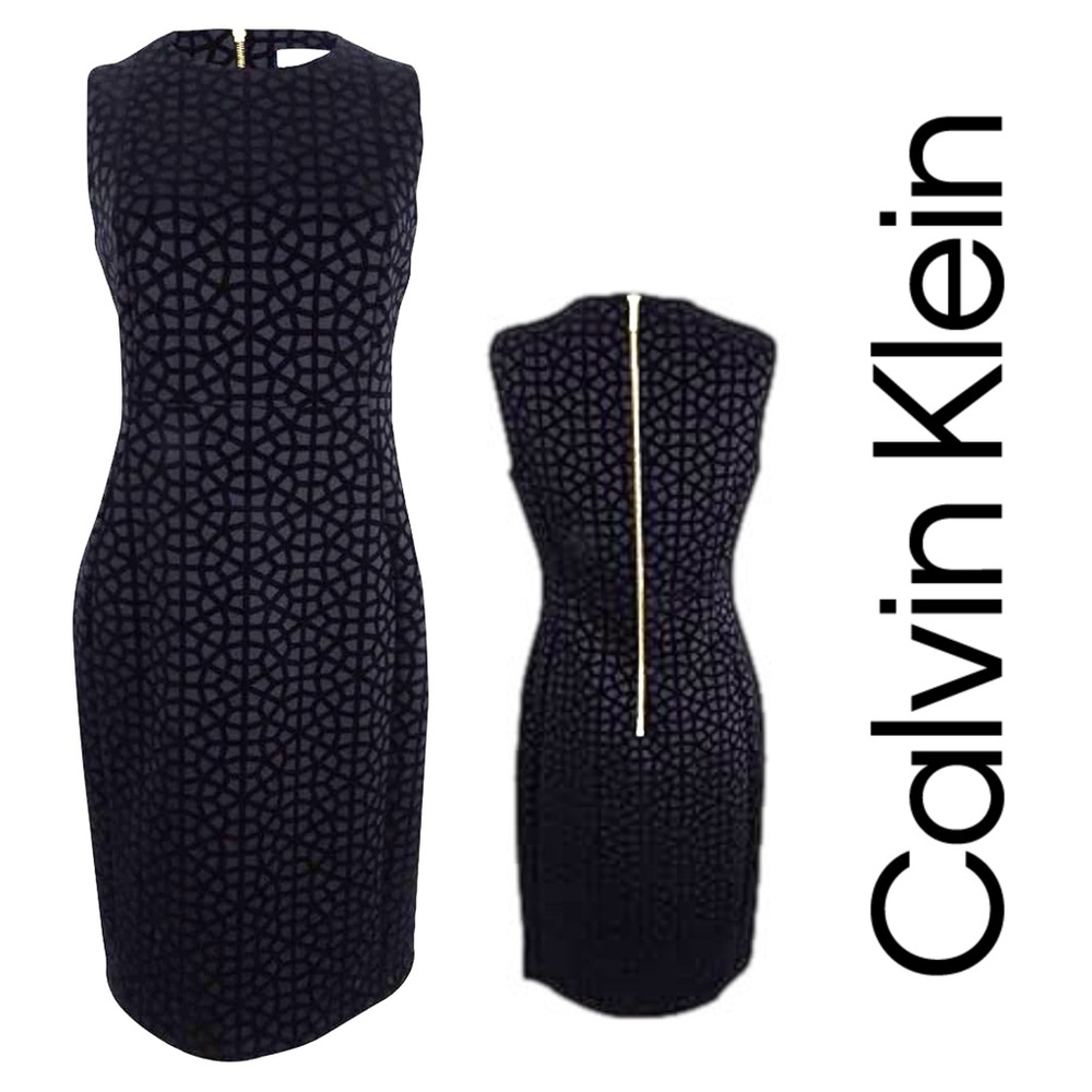 Calvin Klein Black Sheath Flocked with Velvet Cocktail Dress - Size‎ 12 - 336*
